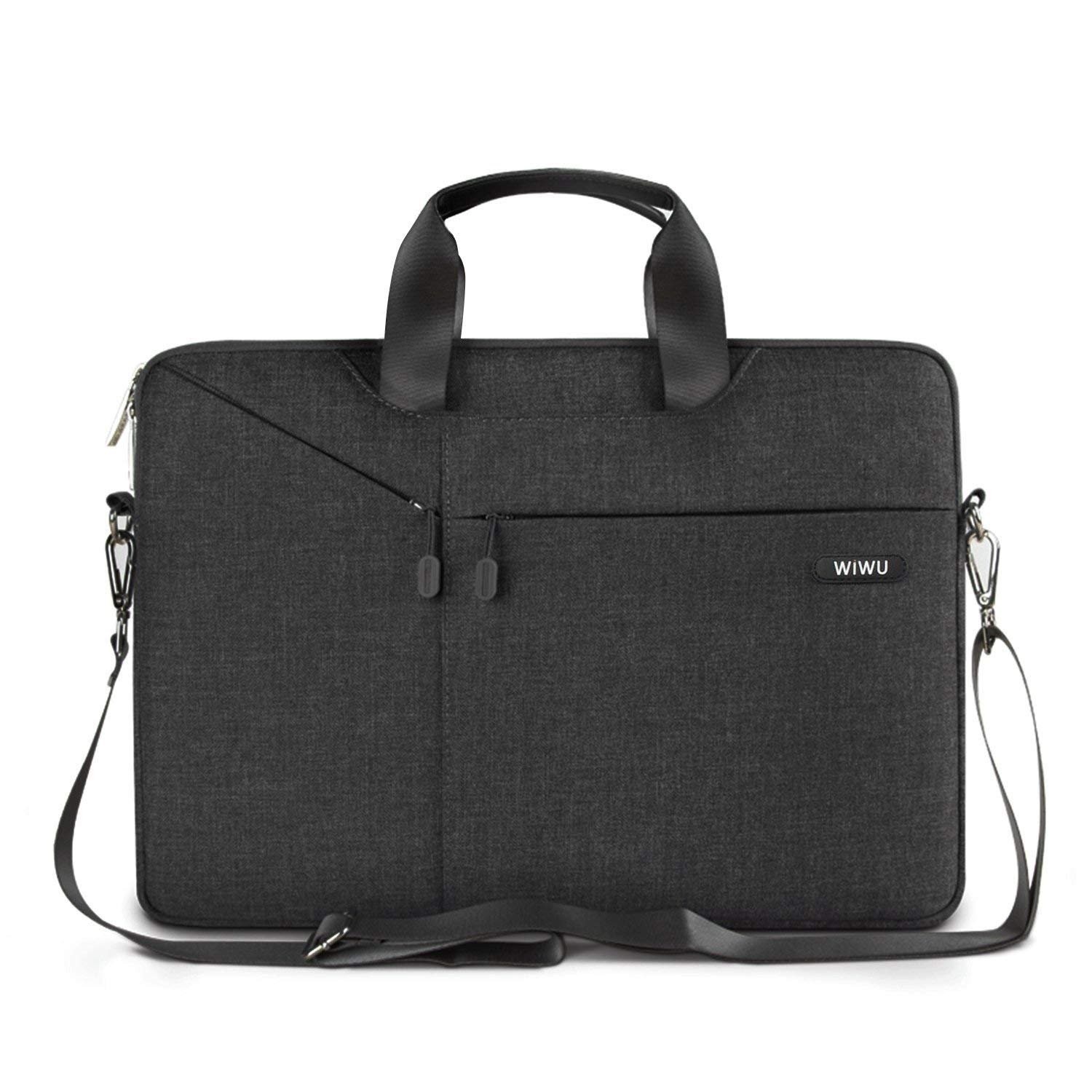 Wiwu 15.6 Inch Laptop Sleeve Case Messenger Padded Nylon Shockproof Waterproof Shoulder Bag (Black)